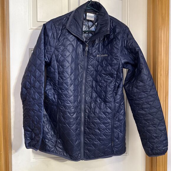 Columbia Jacket Womens medium Black Full Zip Logo Quilted Light Puffer Coat - Picture 1 of 4